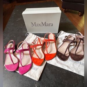 Max Mara 3 pairs of Leather Sandals Size 37 Made in Italy Pink, Orange & Brown.
